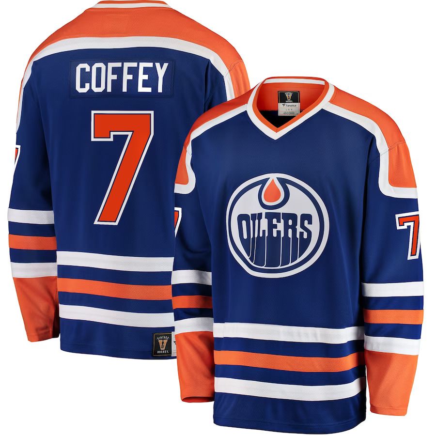 Men Edmonton Oilers #7 Paul Coffey Fanatics Branded Blue Premier Breakaway Retired Player NHL Jersey->edmonton oilers->NHL Jersey